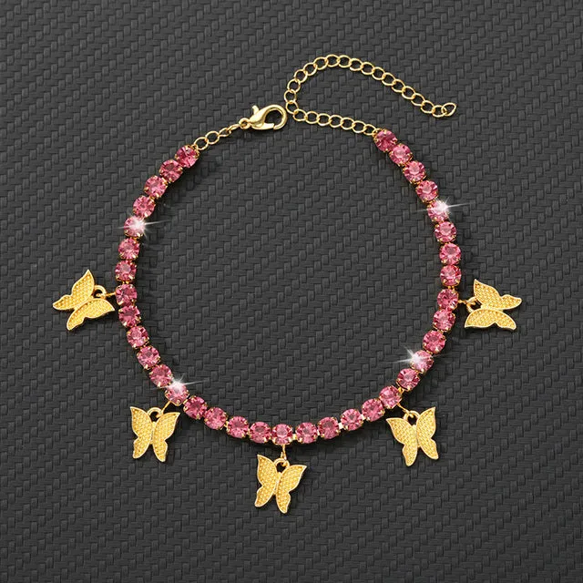 Gold Butterfly Anklet Rhinestone Crystal Ankle Bracelet