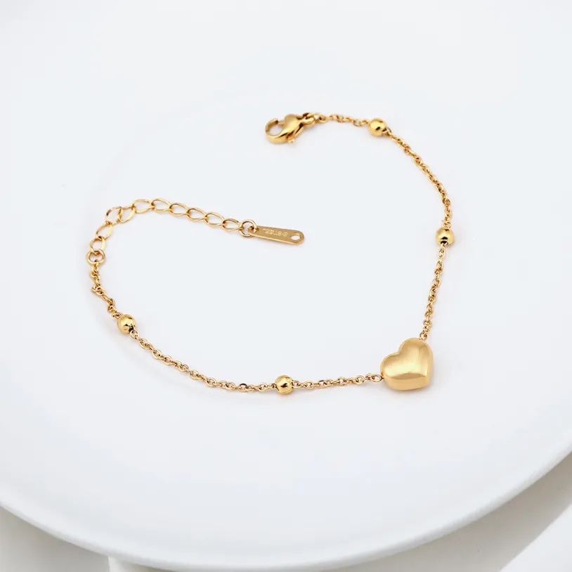 Gold Color Fixed Non-slip Beaded Love Heart Chains Anklets For Women