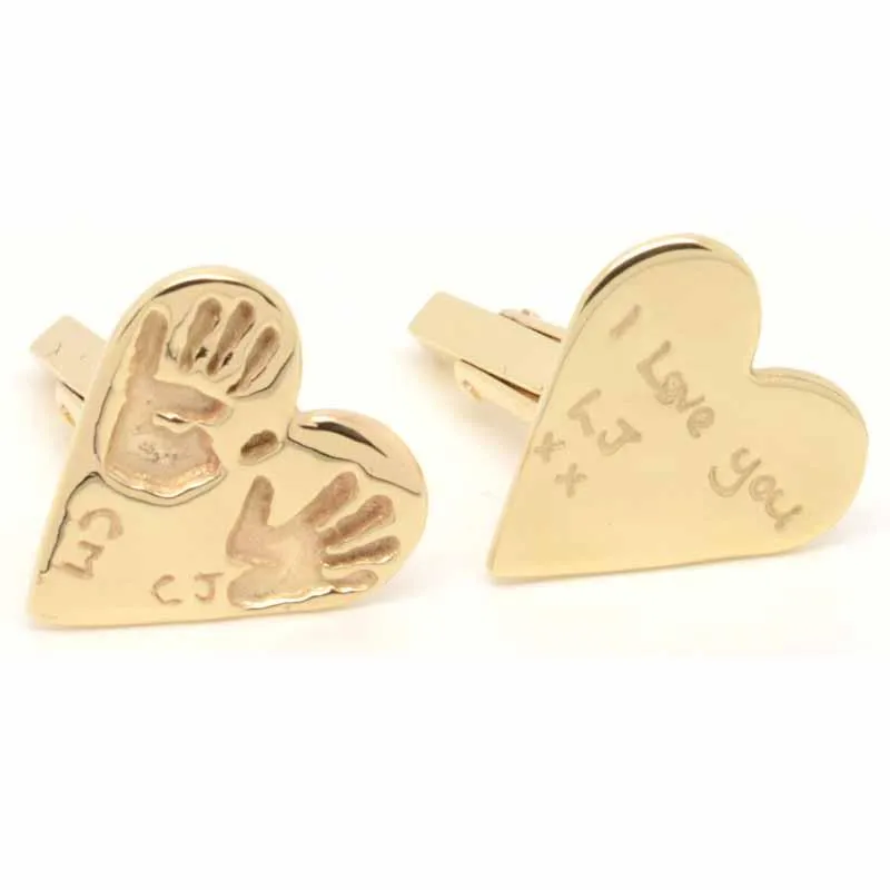 Gold Heart Handprint Cufflinks