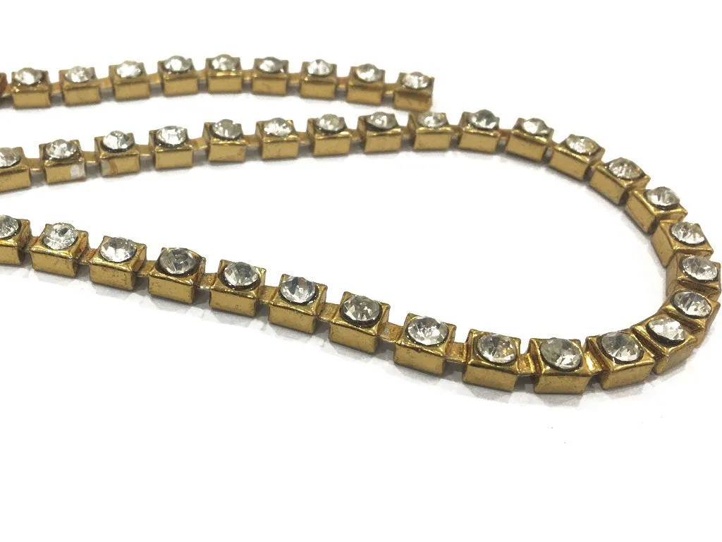 Golden Cubical Metal Chains (With White Crystal- 8 mm)