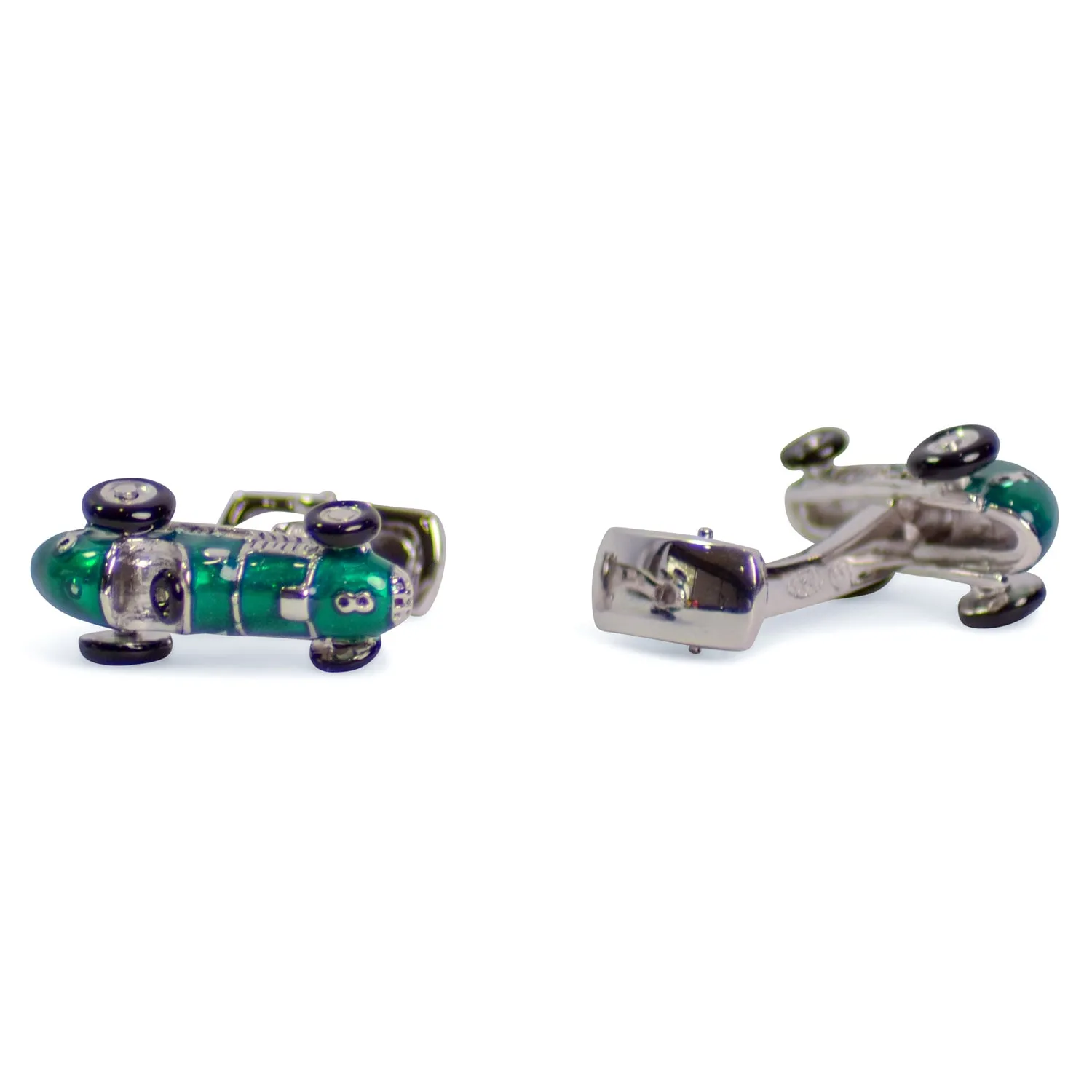 Green Racecar Silver Cufflinks