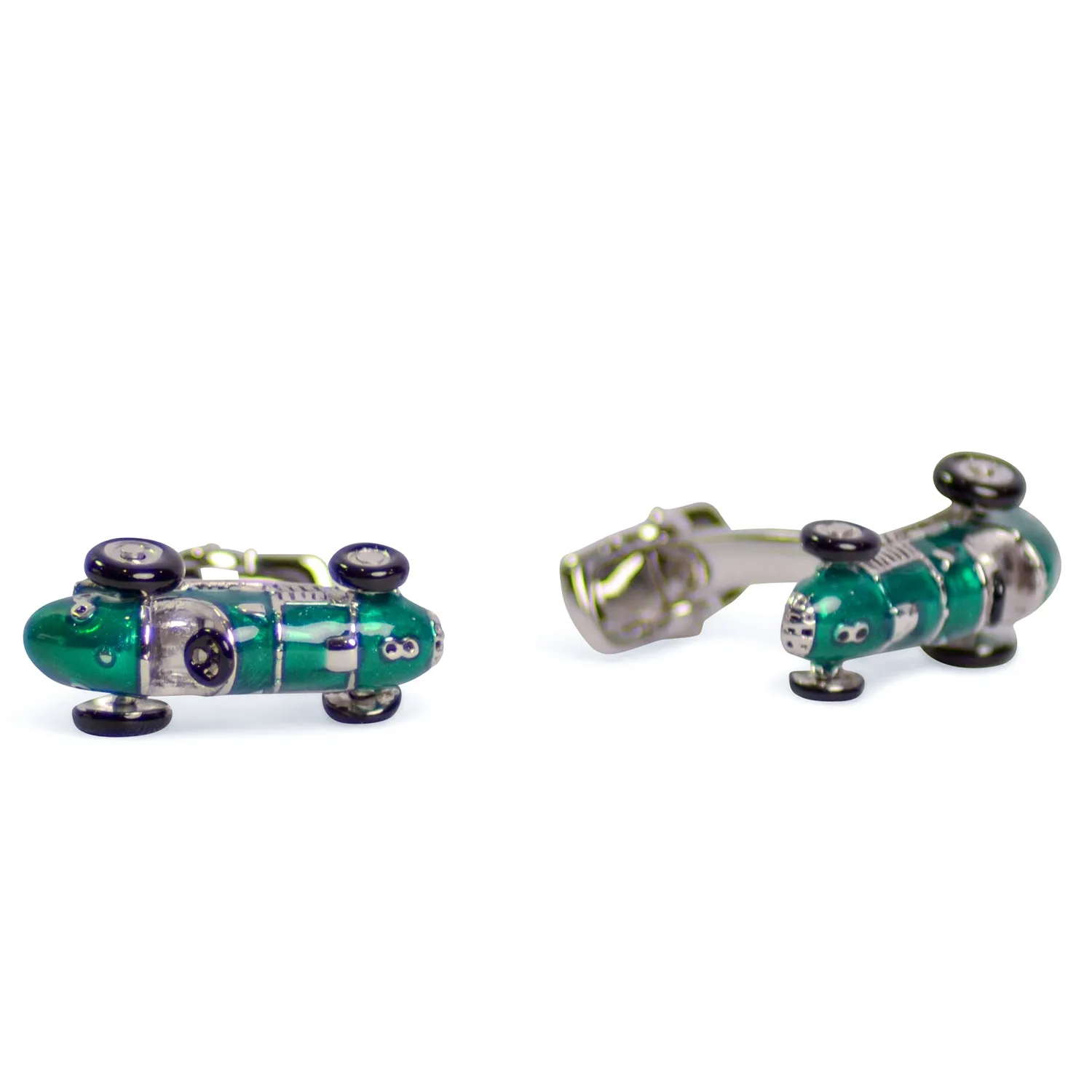 Green Racecar Silver Cufflinks