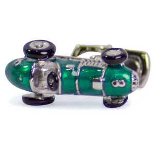 Green Racecar Silver Cufflinks