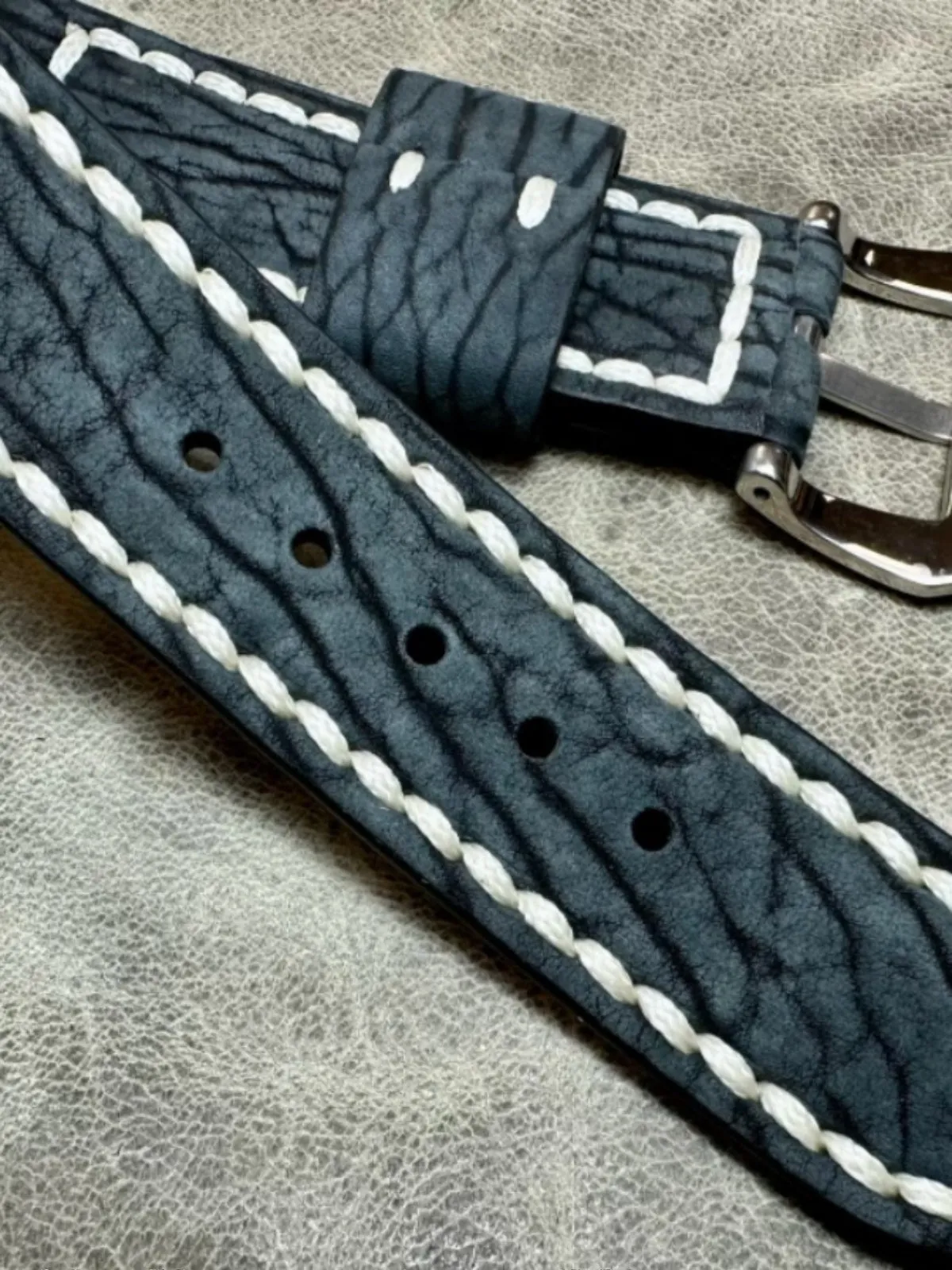 Handmade Order Panerai Seal Skin Matte Blue Grey 24mm Genuine Leather Strap