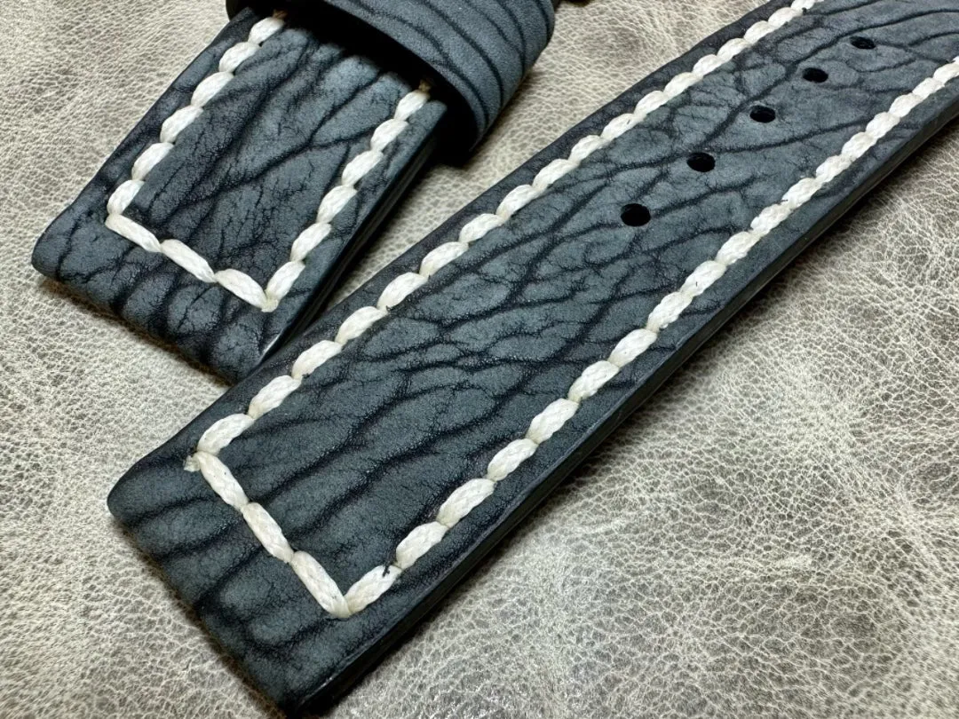Handmade Order Panerai Seal Skin Matte Blue Grey 24mm Genuine Leather Strap