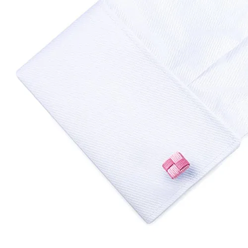 HONEY BEAR Silk Knot Cufflinks Fabric for Mens/Women Shirt/Dress, for Business Wedding Gift, Square Shape (Pink)