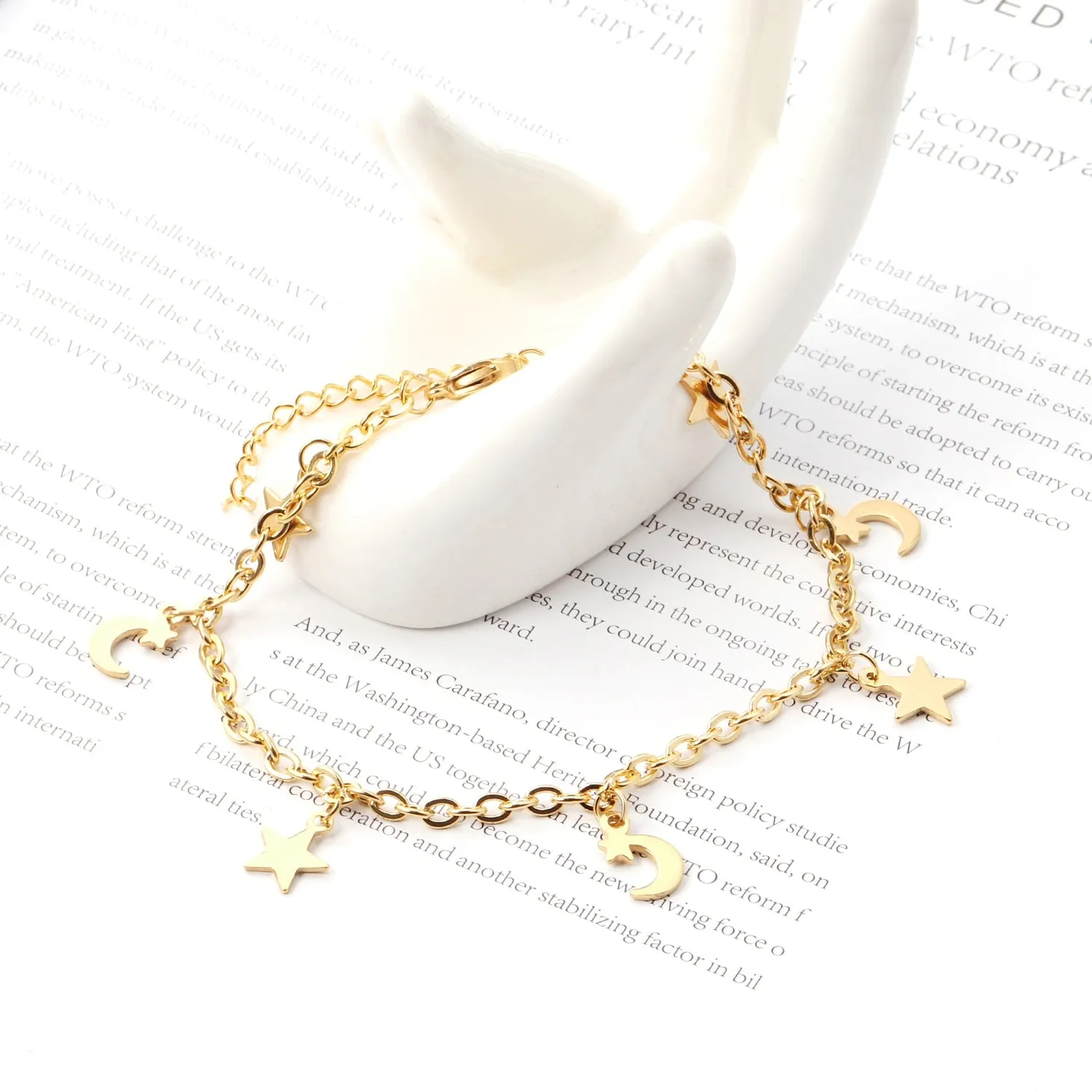 Ladies Gold Dainty & Minimalist Dangling Celestial Moon & Sun Anklet