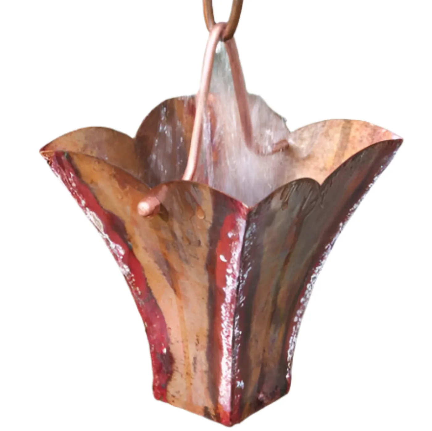 Large Petal Top Cup Rain Chain Copper Premium Decorative Downspout Garden Art Water Feature