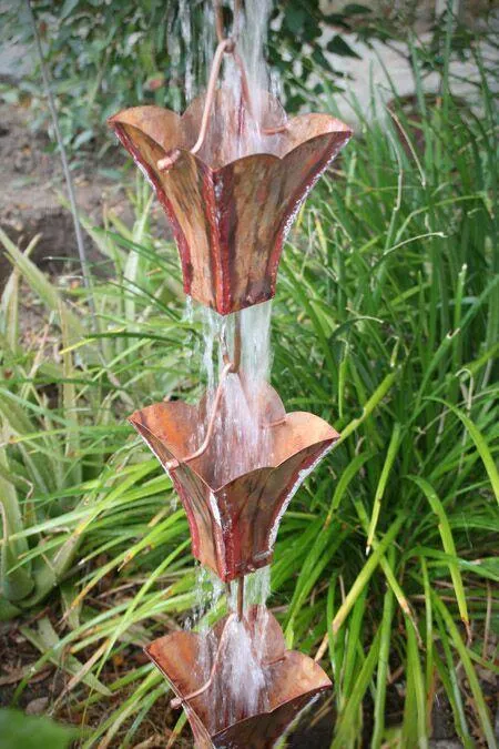 Large Petal Top Cup Rain Chain Copper Premium Decorative Downspout Garden Art Water Feature