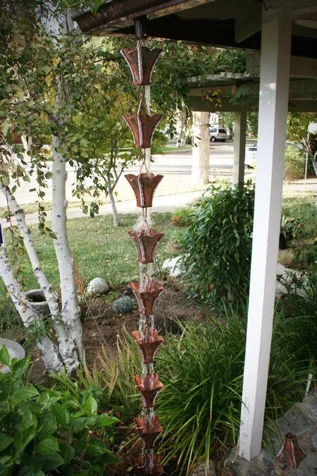 Large Petal Top Cup Rain Chain Copper Premium Decorative Downspout Garden Art Water Feature