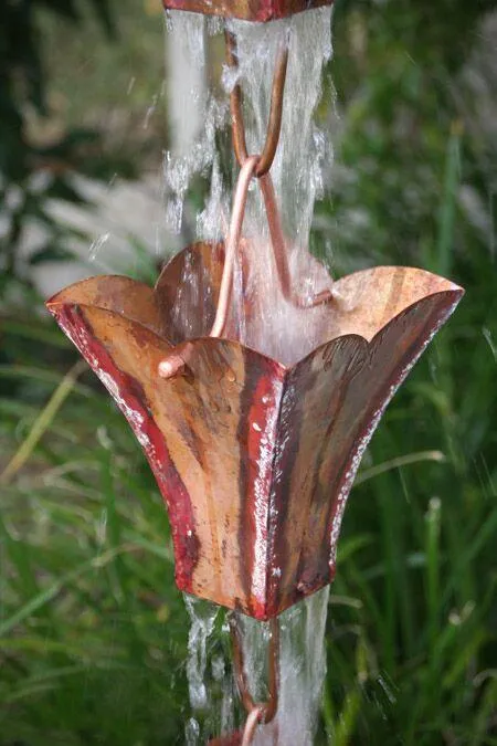 Large Petal Top Cup Rain Chain Copper Premium Decorative Downspout Garden Art Water Feature