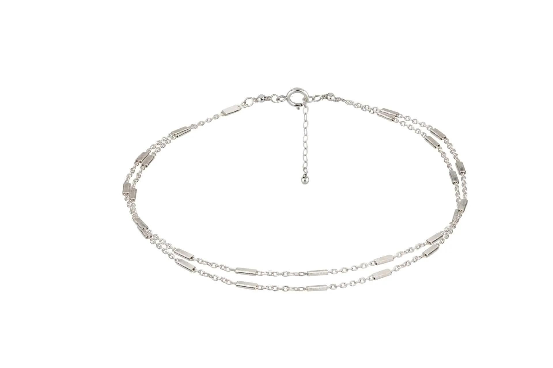 Layered Silver Ankle Bracelet with Tiny Tubes Chain, Beach Ankle