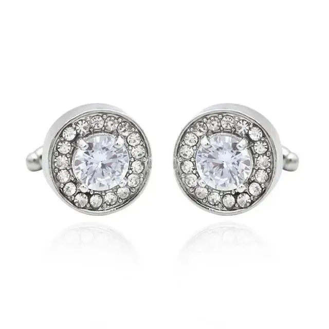 Luxury Men's Cufflinks 2025 - Crystal & Enamel Round Design for Formal Shirts & Special Occasions