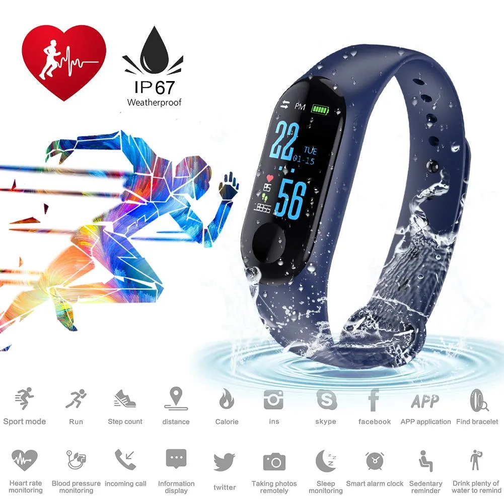 M3 Smart Watch Bracelet with Colour Screen, Heart Rate & BP Monitor