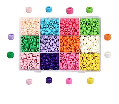 Mandala Crafts Plastic Pony Beads for Jewelry Making - Large Plastic Beads for Crafts - Bulk Assorted Barrel Big Pony Bead Kit for Bracelets Kids Crafts Hair Beads 1200 PCs 9mm