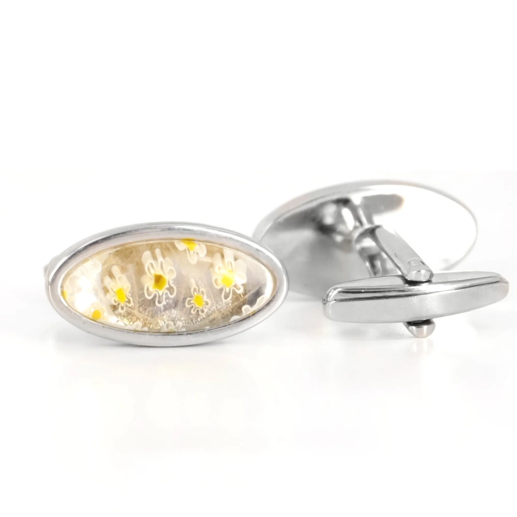 MarZthomson Yellow Flower Oval Cufflinks (Online Exclusive)