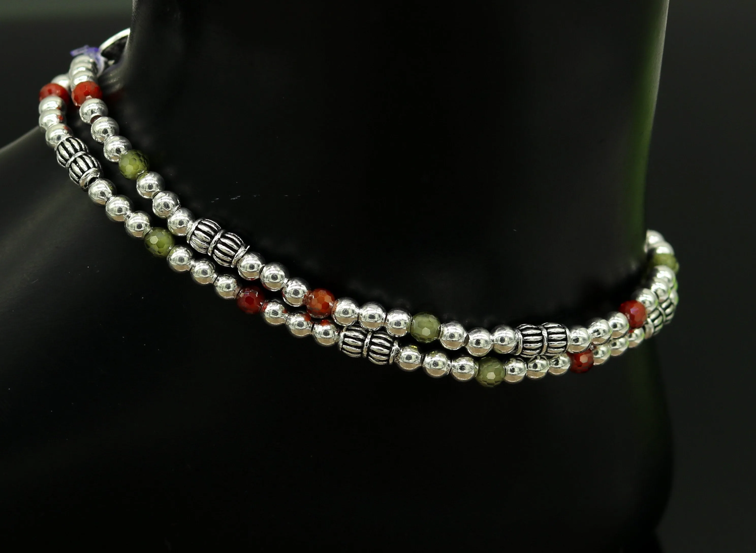 Modern stylish handmade silver beaded adjustable ankle bracelet, excellent belly dance jewelry, customized personalized gifting nank 210
