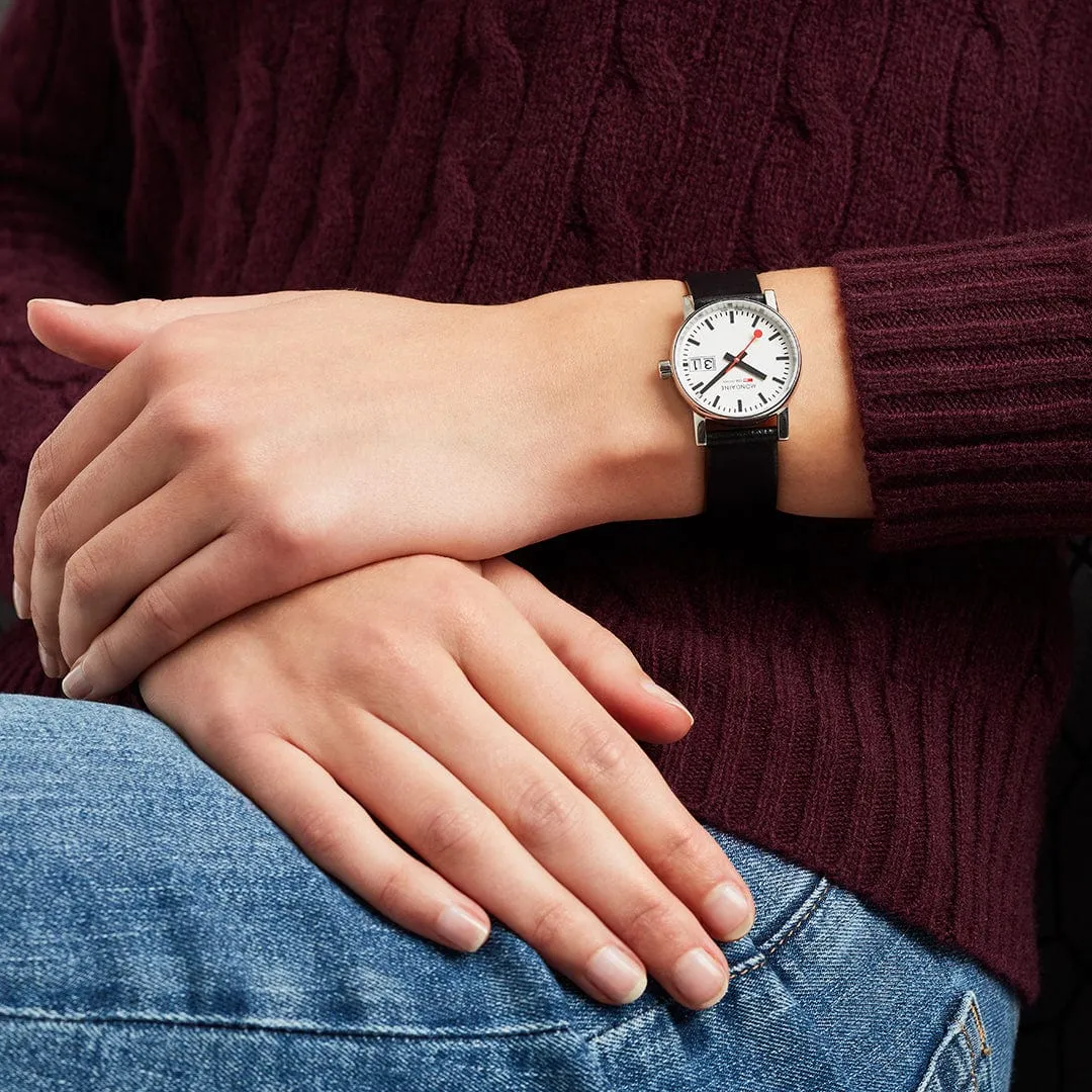 MONDAINE BLACK VEGAN GRAPE LEATHER, 30 MM WATCH, MSE.30210.LBV