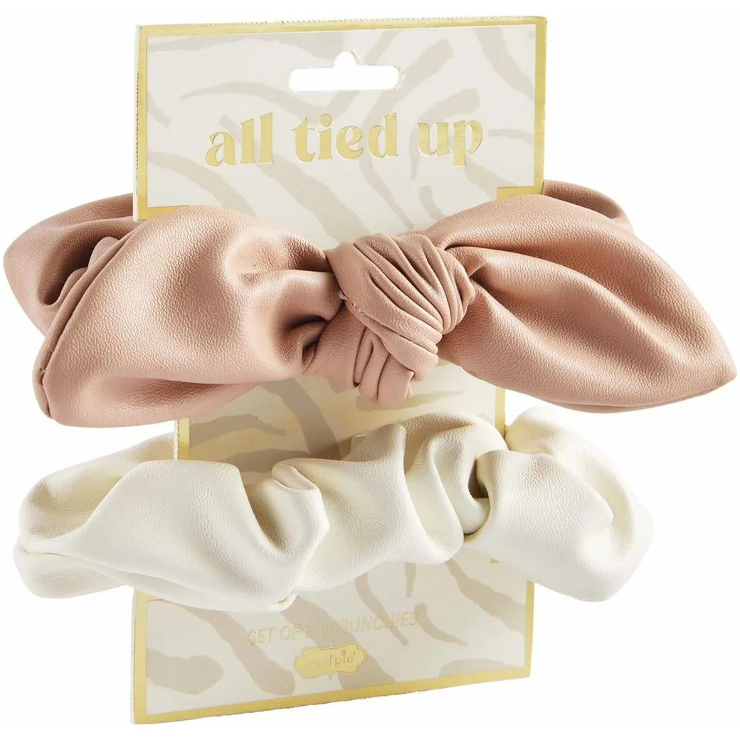 Mud Pie Leather Scrunchie Set Blush
