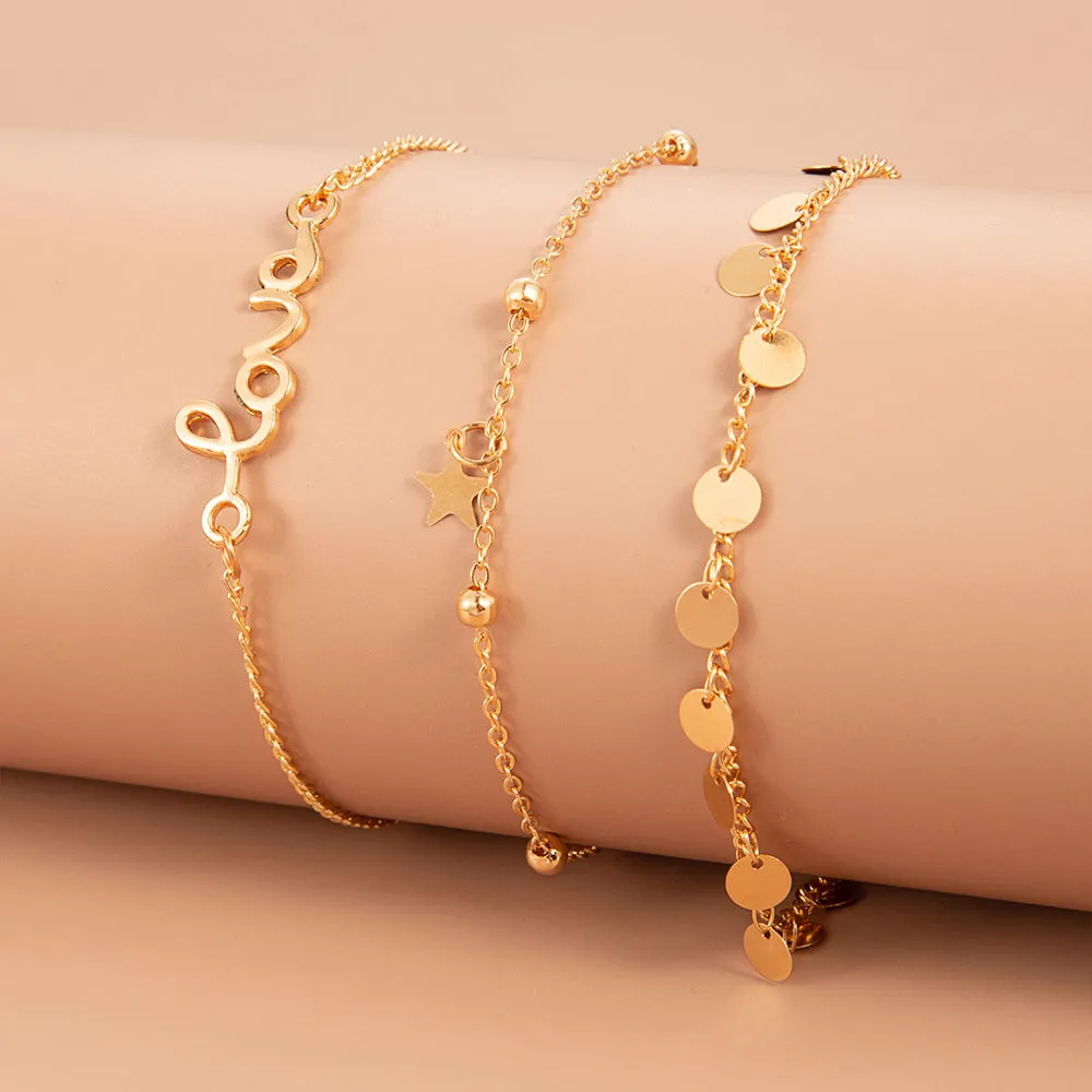 Personalized Three-Layer Anklet Set