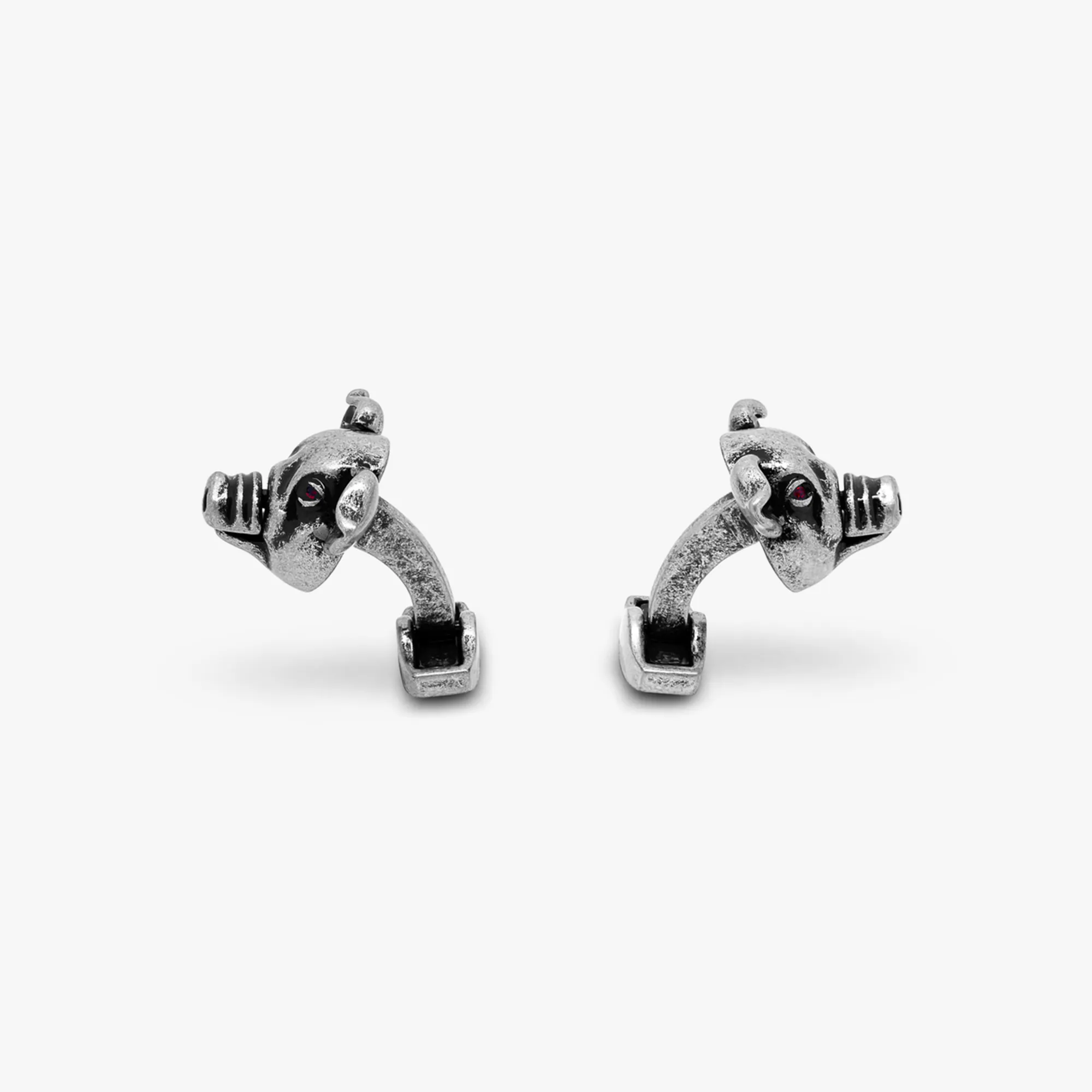 Pig mechanical cufflinks with red Swarovski elements