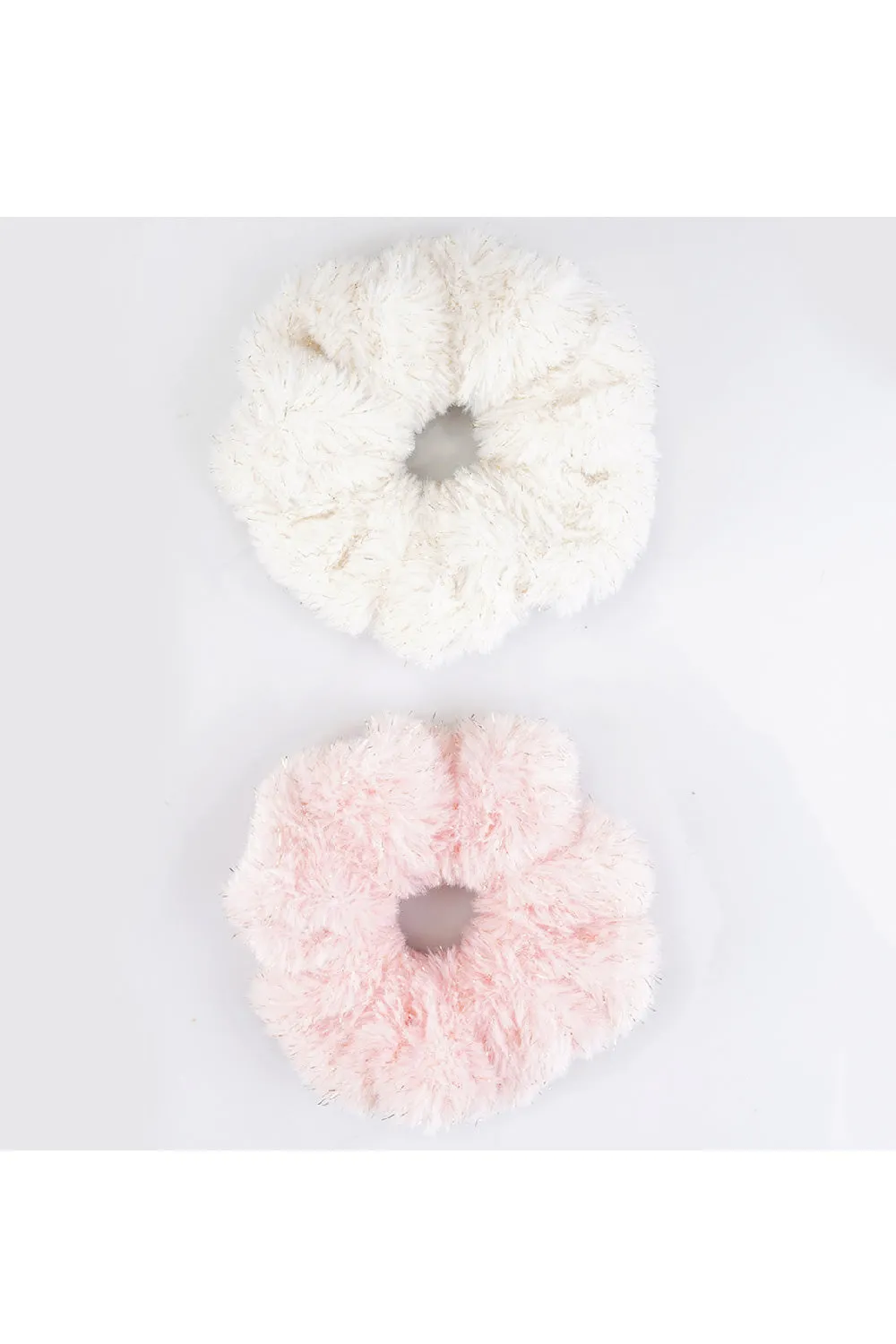 Pink And White Fur Scrunchies - Set Of 2