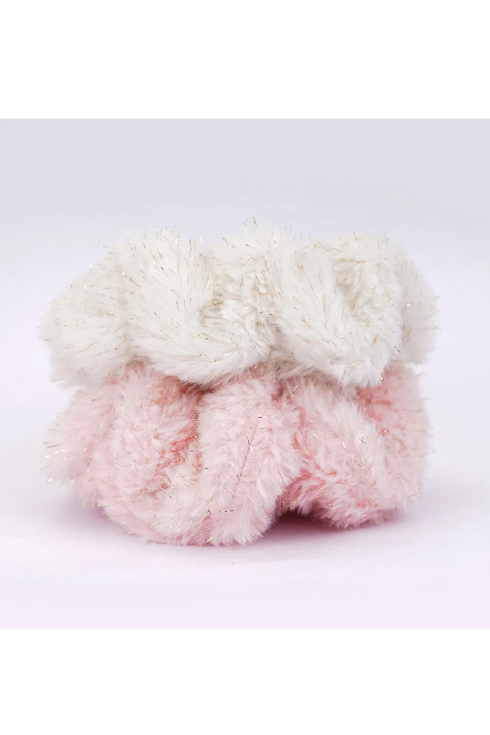 Pink And White Fur Scrunchies - Set Of 2