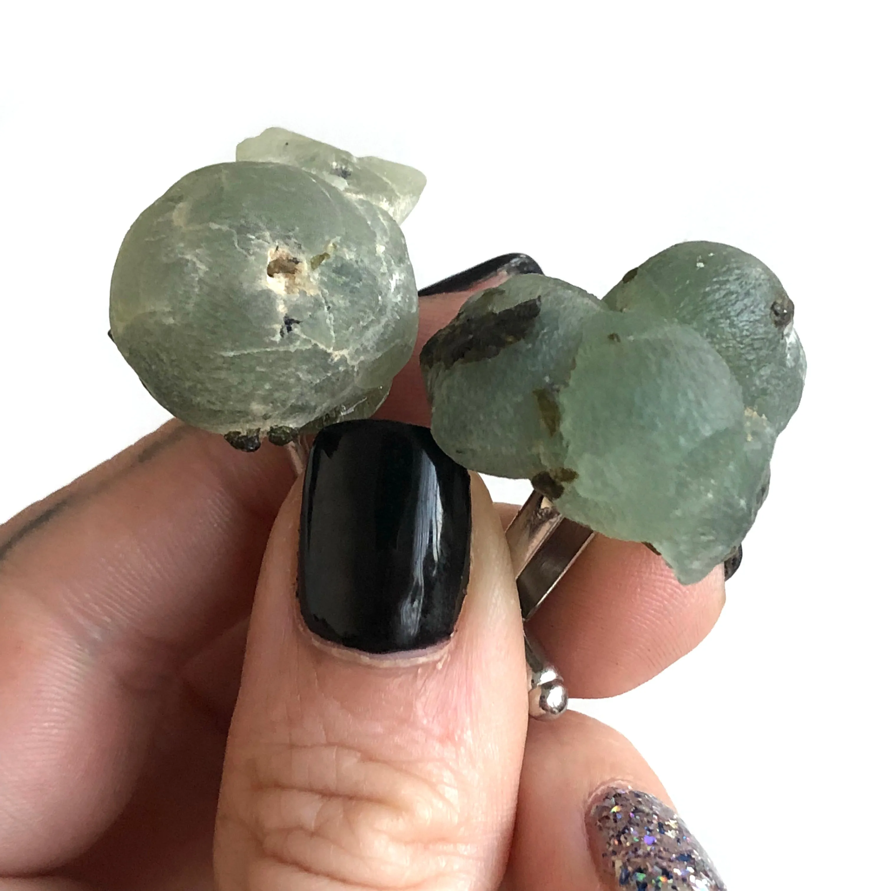 Prehnite Cufflinks. Prehnite crystal, raw stone cuff links
