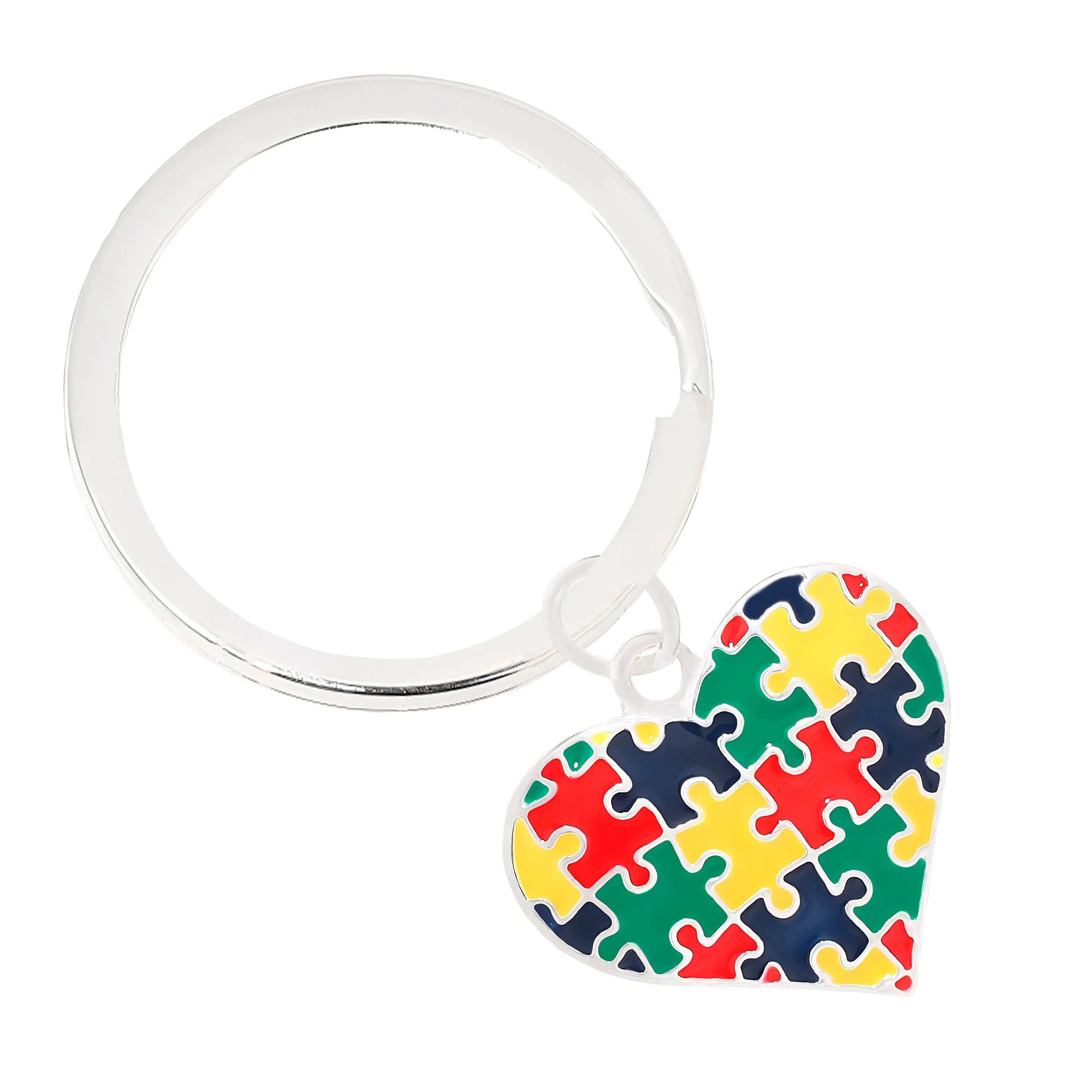 Puzzle Piece Autism Awareness Multicolored Heart Split Style Key Chains