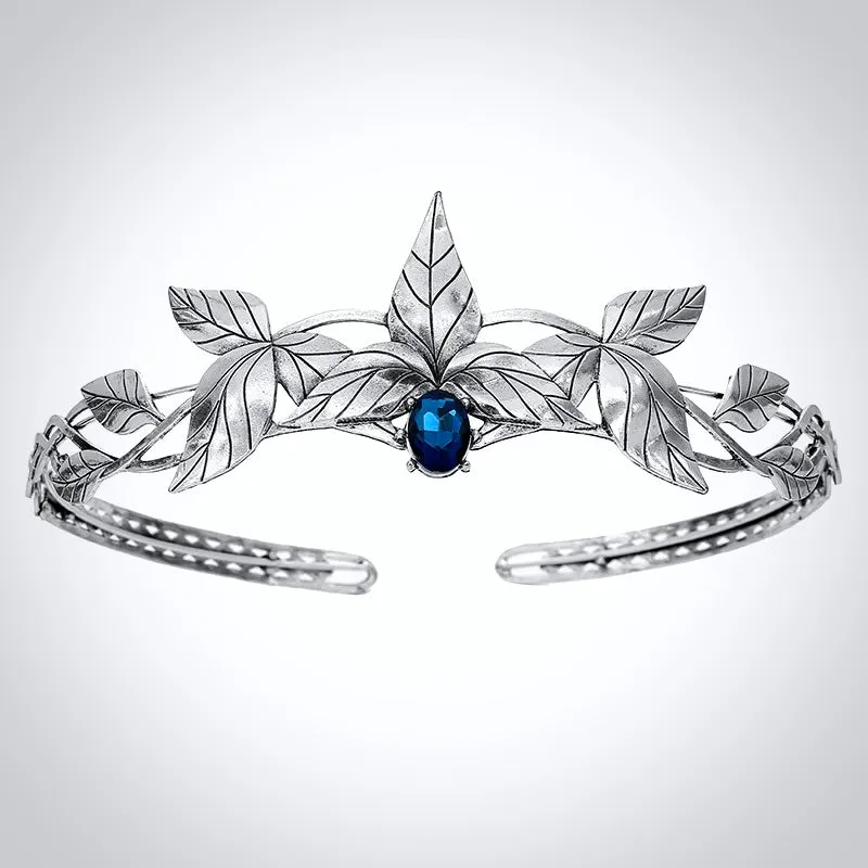 "Gwendolyn" - Silver Medieval Crown with Blue Center Stone