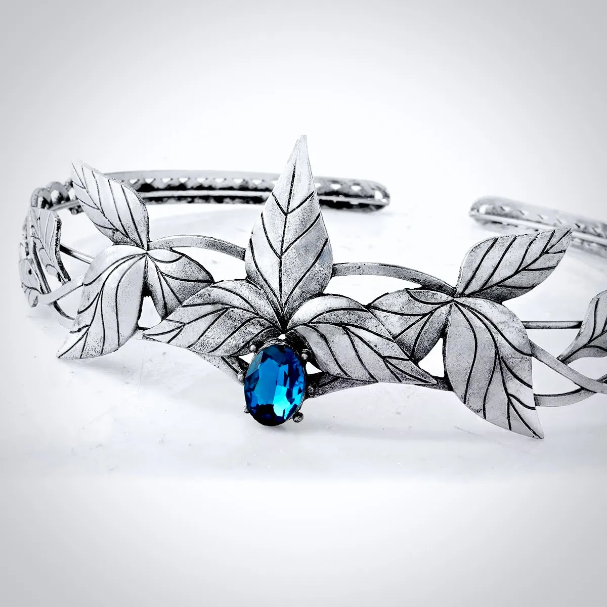 "Gwendolyn" - Silver Medieval Crown with Blue Center Stone