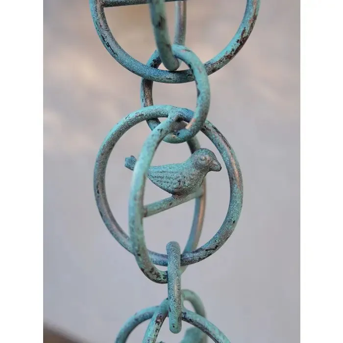Rain Chain Copper Bird in a Cage- Patina