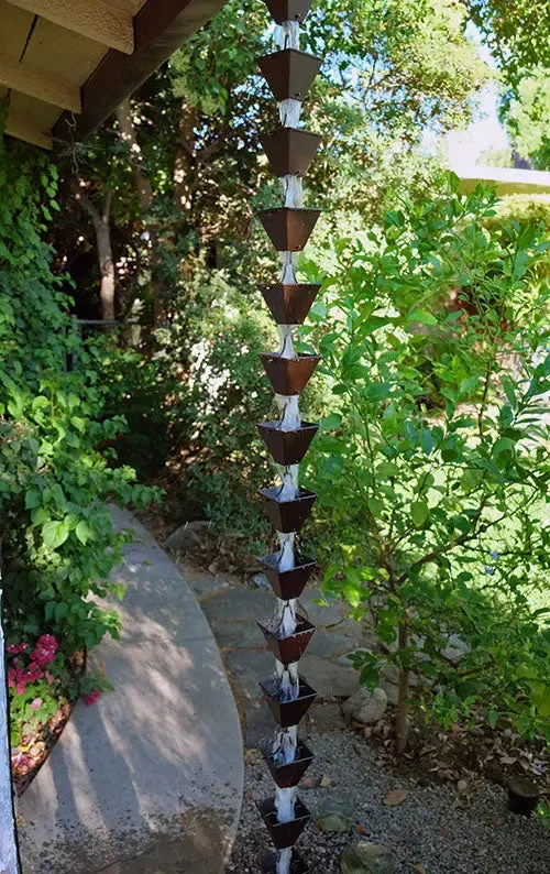 Rain Chain Medium Square Cups - Bronze