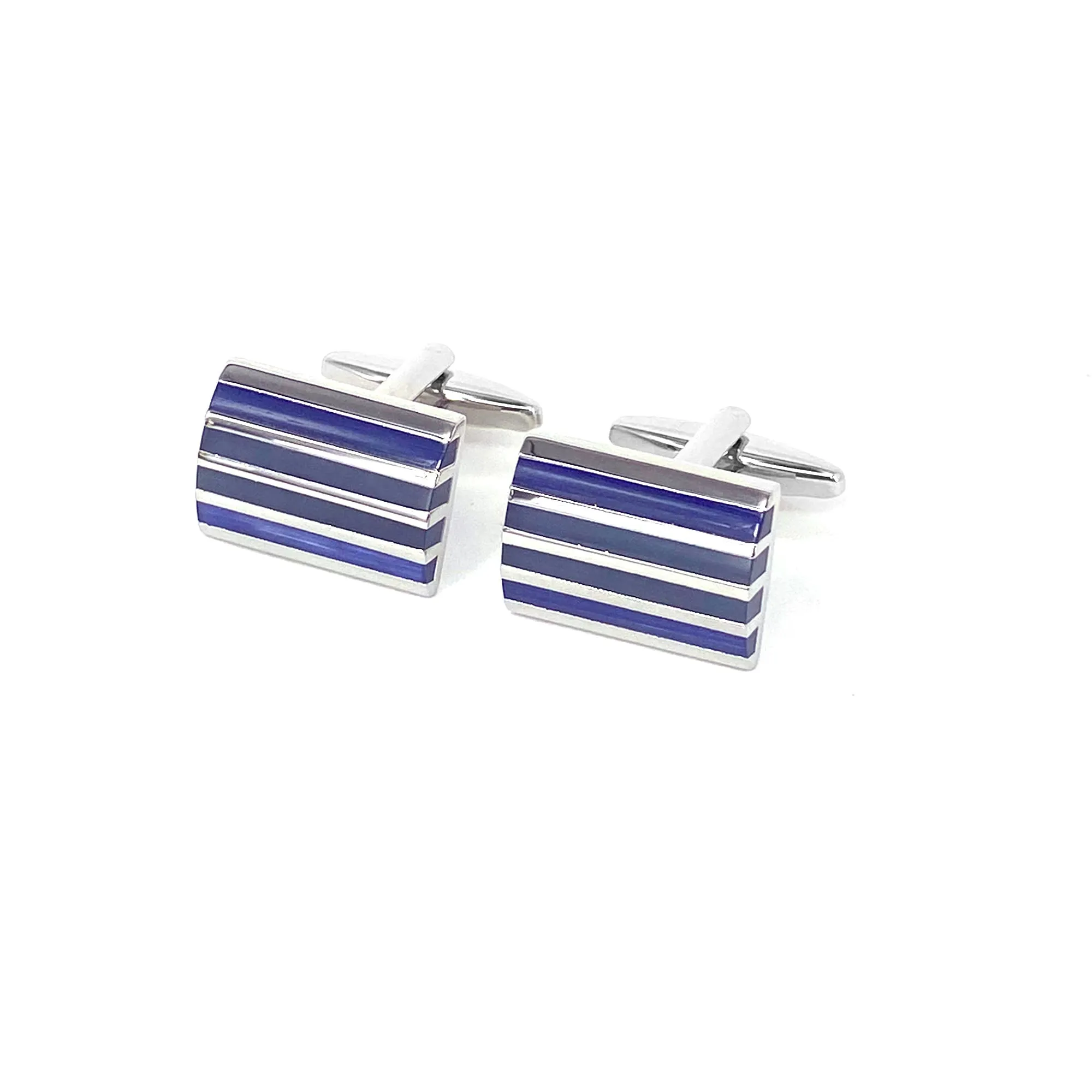 Rectangle Horizonal silver and blue enamal  Cufflinks