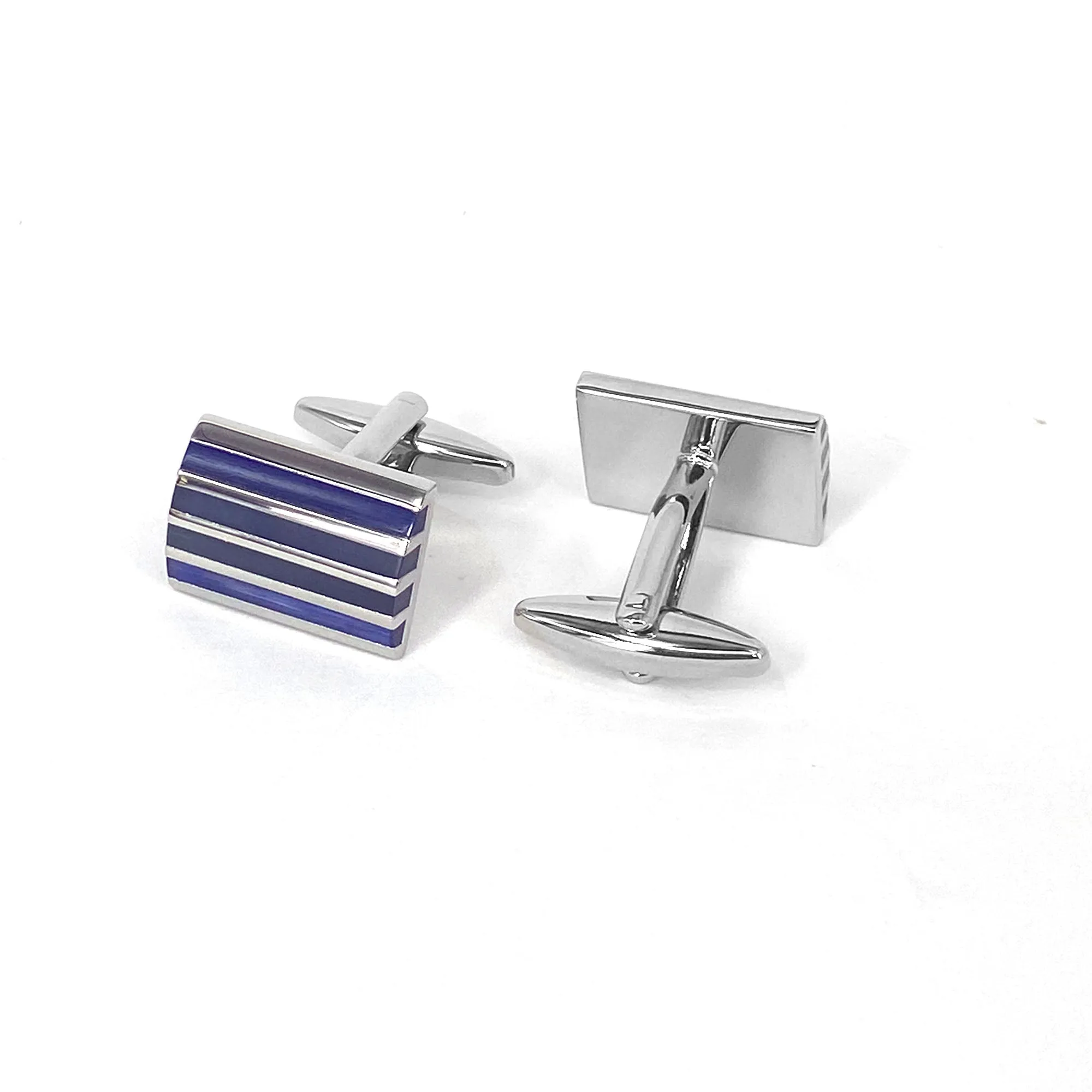 Rectangle Horizonal silver and blue enamal  Cufflinks