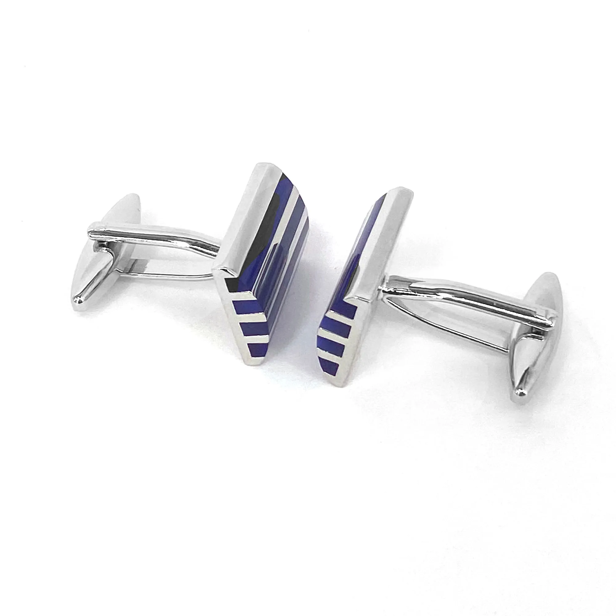 Rectangle Horizonal silver and blue enamal  Cufflinks