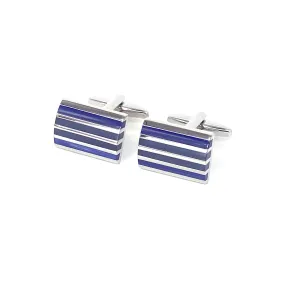 Rectangle Horizonal silver and blue enamal  Cufflinks