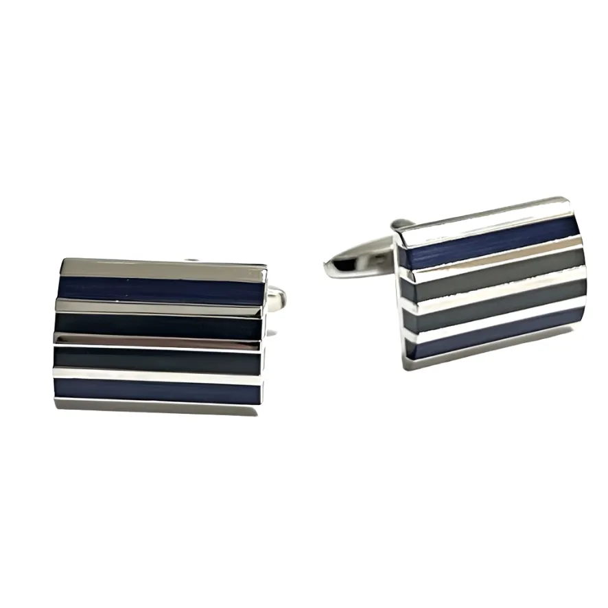 Rectangle Horizonal Silver and Blue Grey Enamal Cufflinks