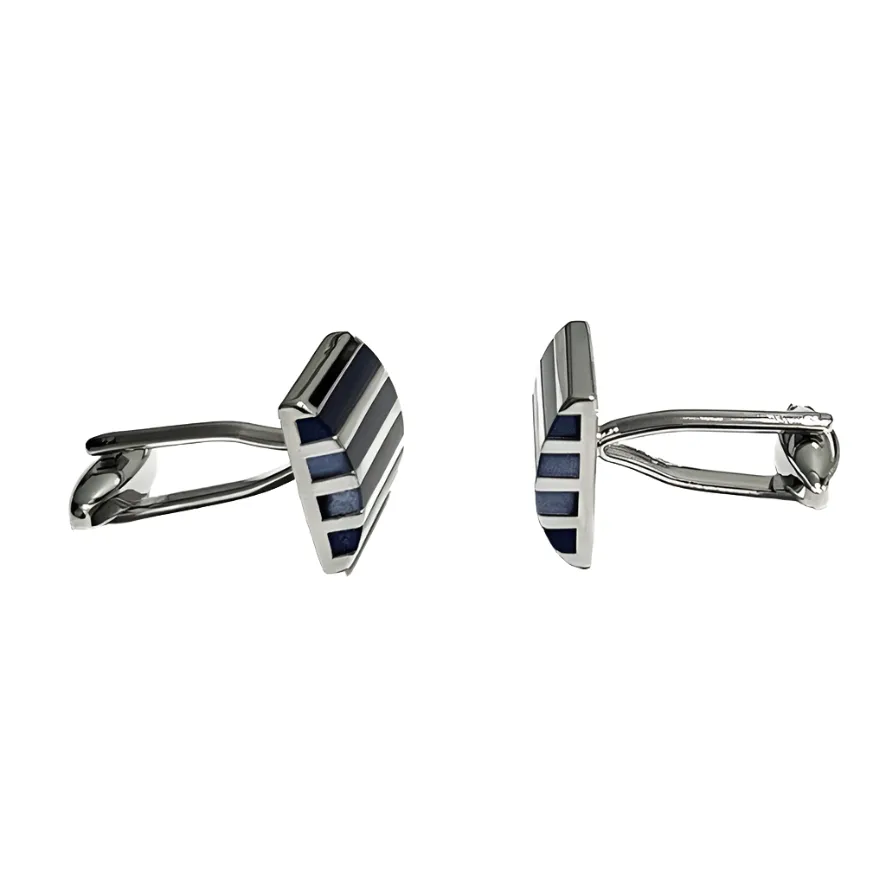 Rectangle Horizonal Silver and Blue Grey Enamal Cufflinks