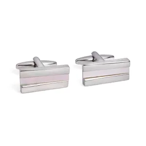 Rectangle Irregular Stacked Cufflinks with White Mother of Pearl in Rhodium Plated (Online Exclusive)
