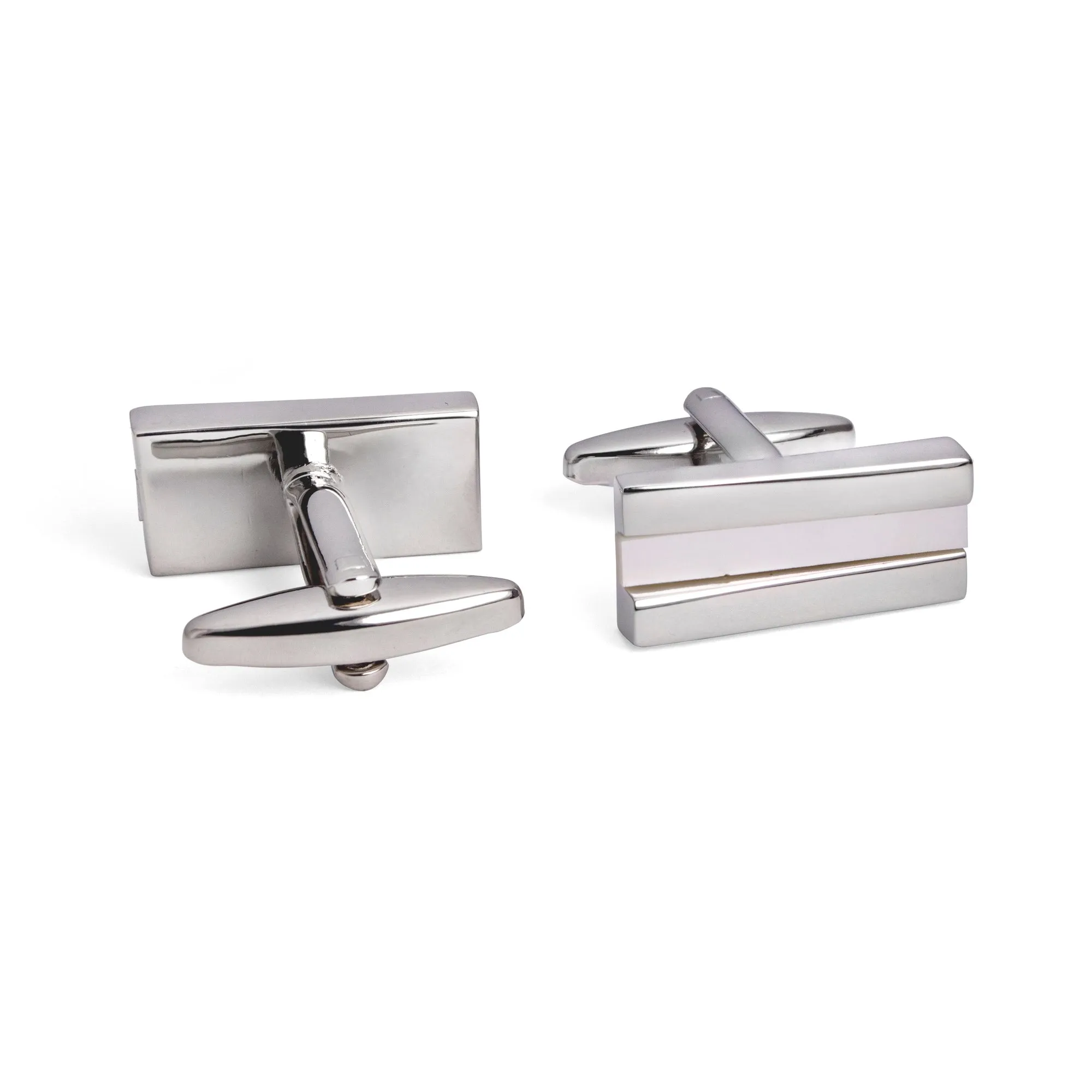 Rectangle Irregular Stacked Cufflinks with White Mother of Pearl in Rhodium Plated (Online Exclusive)
