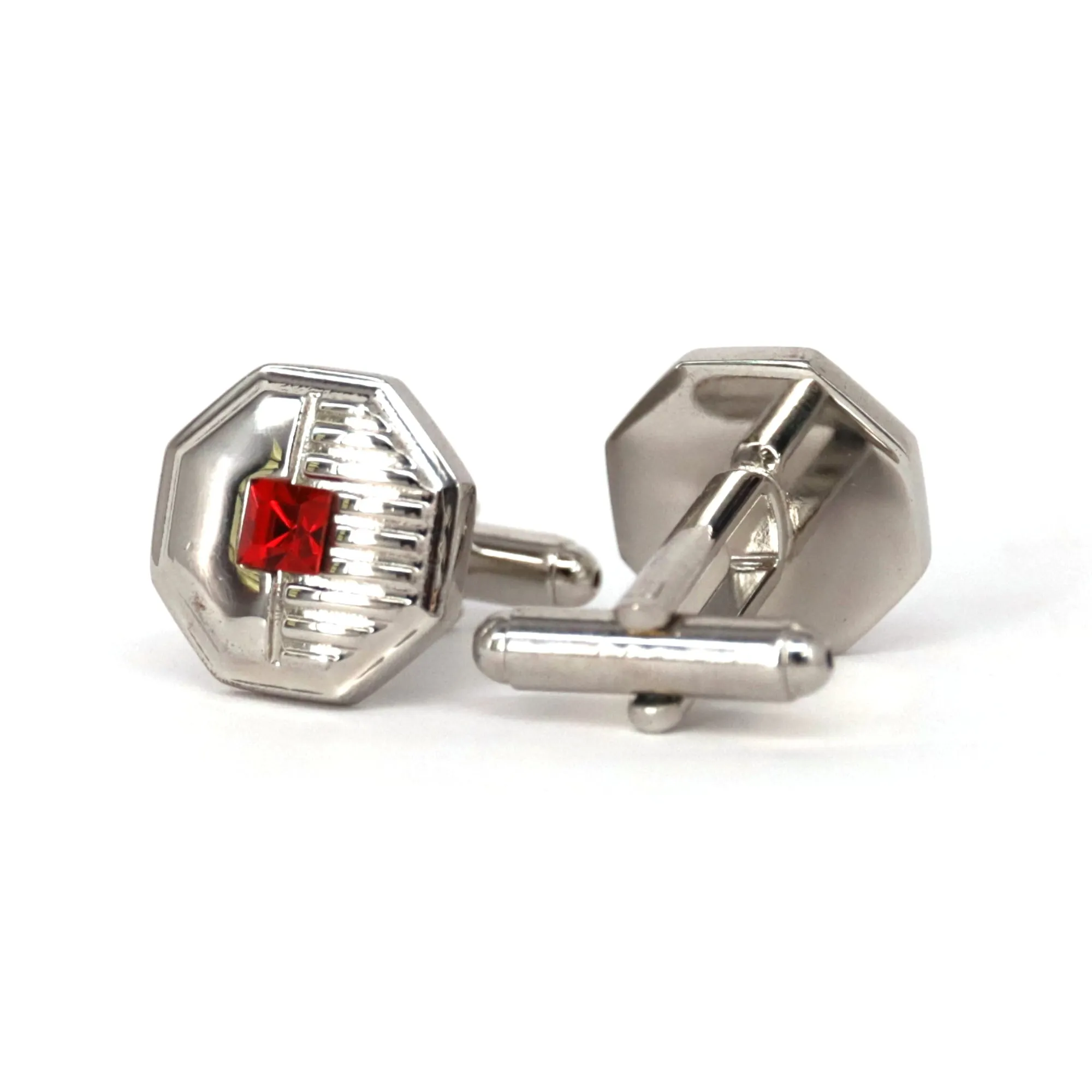 Red Crystal dot Octagon Cufflink (Online Exclusive)