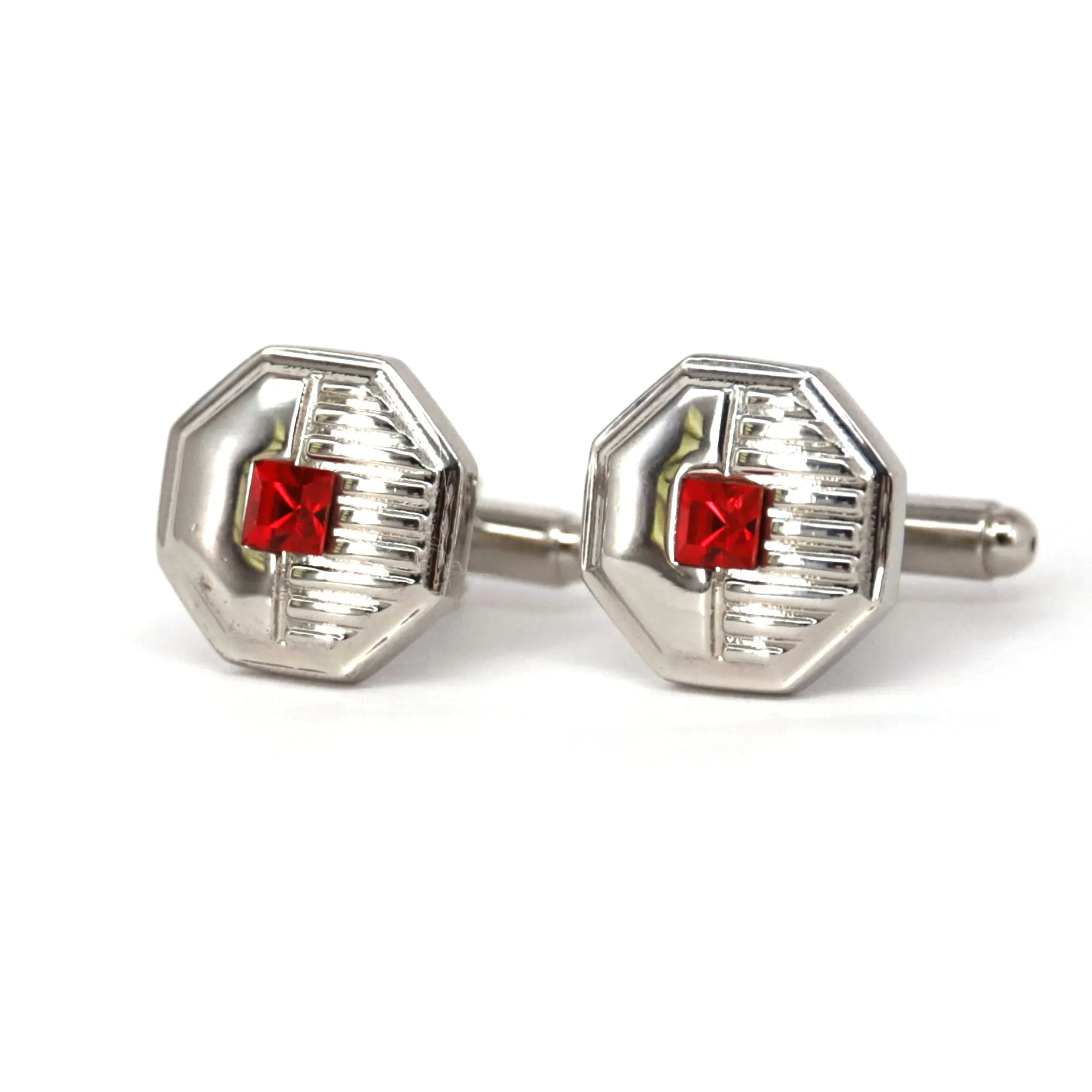 Red Crystal dot Octagon Cufflink (Online Exclusive)