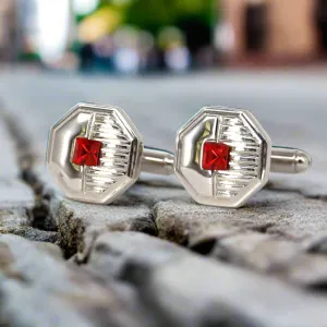 Red Crystal dot Octagon Cufflink (Online Exclusive)