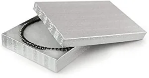 RJ Displays 25 Pack Silver Cotton Filled Jewelry Box Necklace, Belt Buckle, Pendant, Brooch, Bracelet, Bangle, Anklet -Size 5.25" X 3.75" X 1"