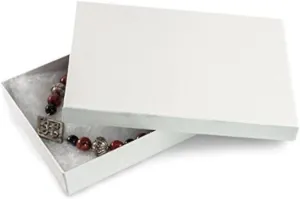 RJ Displays 25 Pack White Swirl Cotton Filled Jewelry Box Necklace, Belt Buckle, Pendant, Brooch, Bracelet, Bangle, Anklet -Size 5.25" X 3.75" X 1"