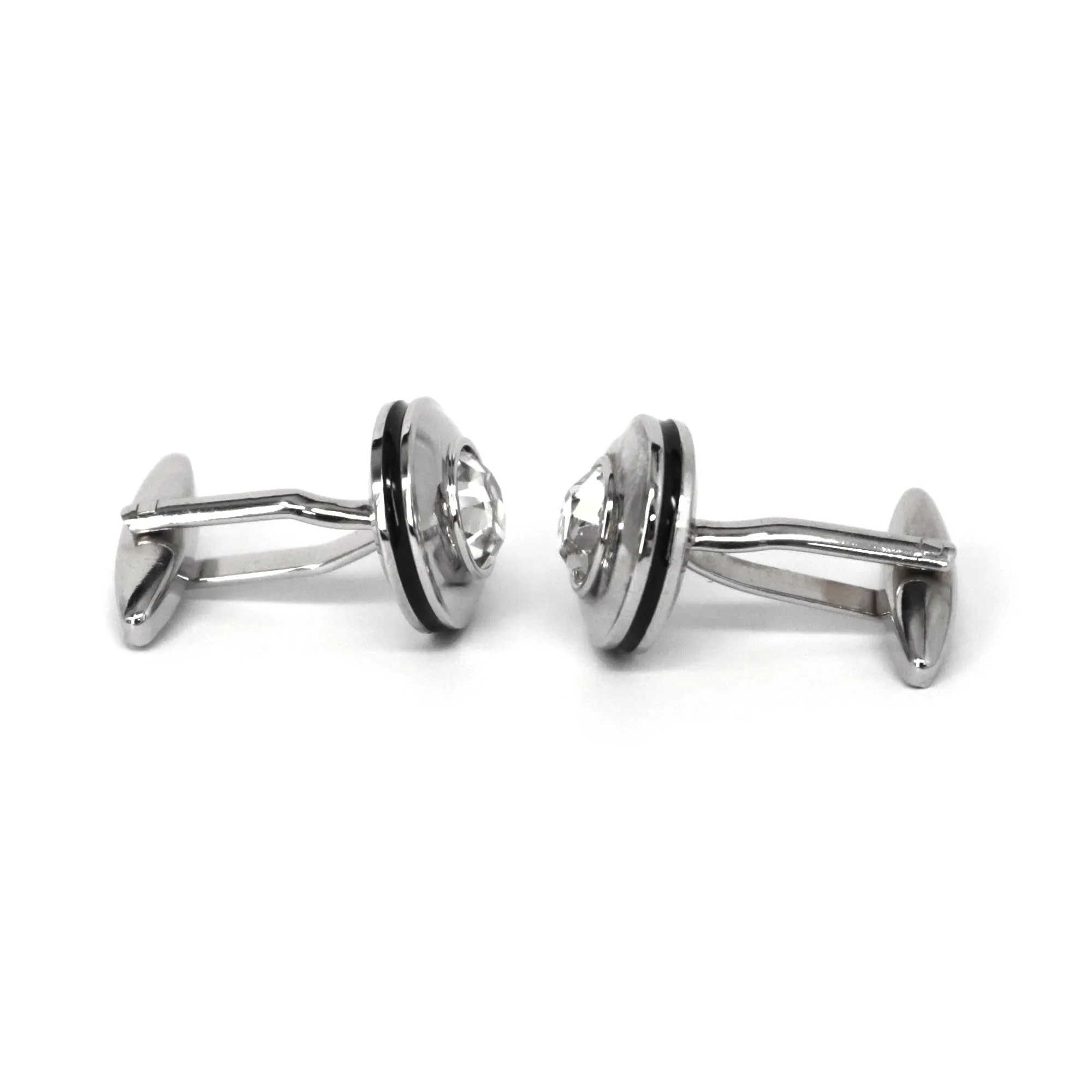 Round Silver One Clear Diamond Crystal Cufflinks  (Online Exclusive)