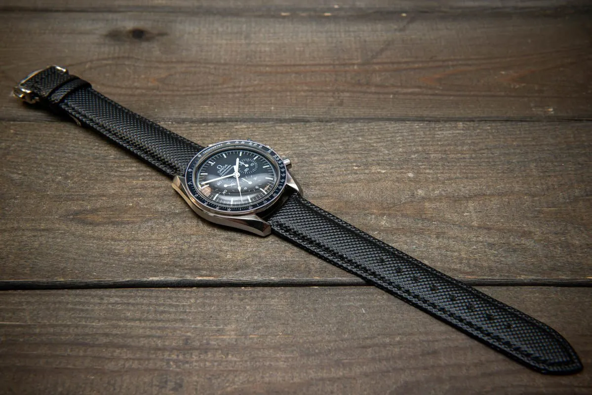 Sailcloth quick-release watch strap for Omega watches with Omega style clasp. Watch lugs: 22x20 mm, 21x20 mm, 20x18 mm, 19x18 mm