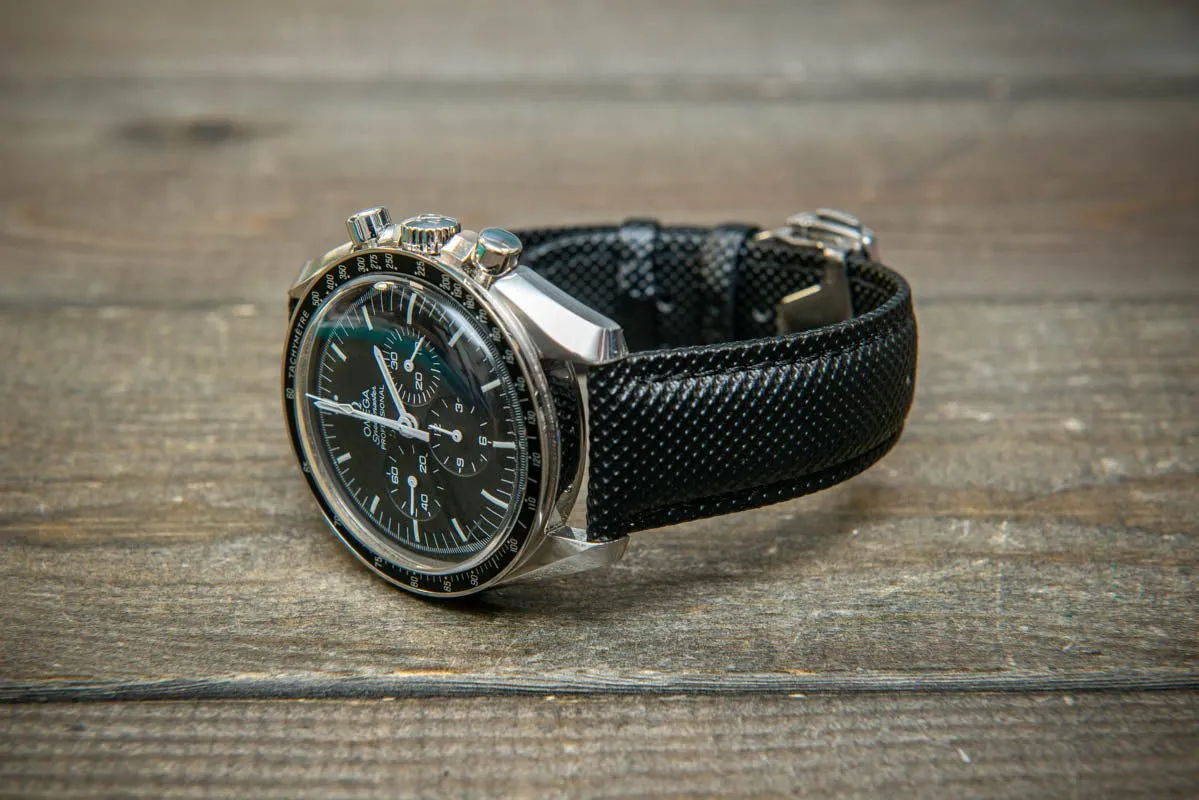 Sailcloth quick-release watch strap for Omega watches with Omega style clasp. Watch lugs: 22x20 mm, 21x20 mm, 20x18 mm, 19x18 mm