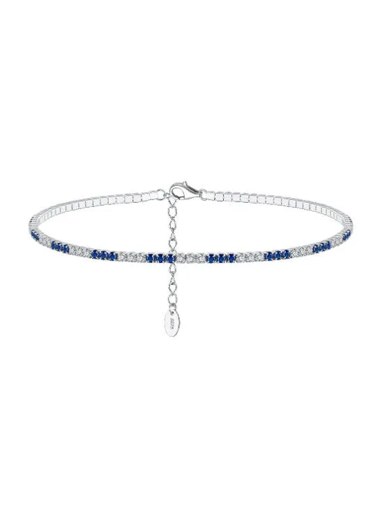Sapphire Tennis Anklet 925 Sterling Silver Cubic Zirconia Simulated Diamonds Women's Fine Jewelry